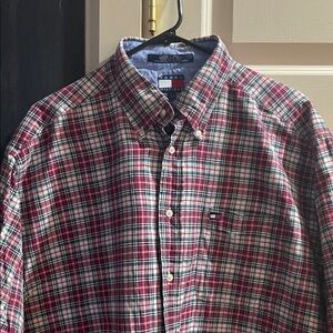 Tommy Hilfiger Red, Green and White Plaid Button-Down Shirt